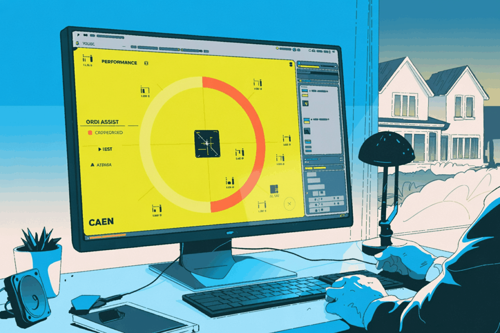Vue panoramique d’un PC en cours d’optimisation à Caen. Écran allumé avec outils, ambiance professionnelle.